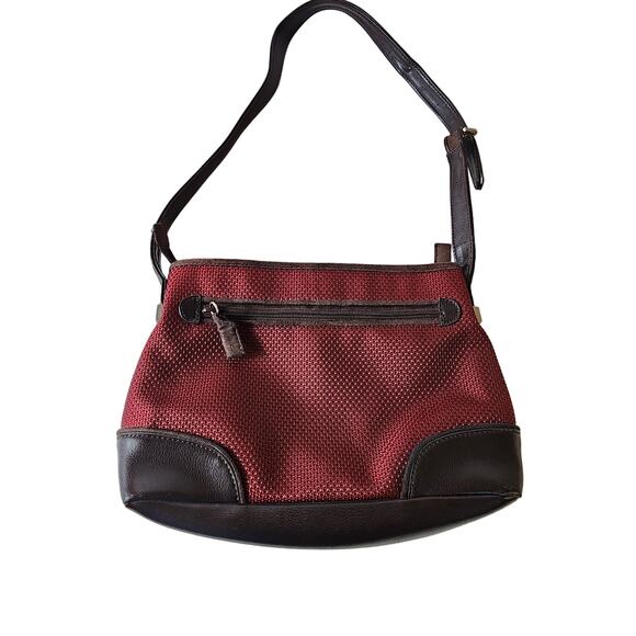 THE SAK Burgundy Fabric Brown Faux Leather Trim Shoulder Bag - Picture 1 of 5